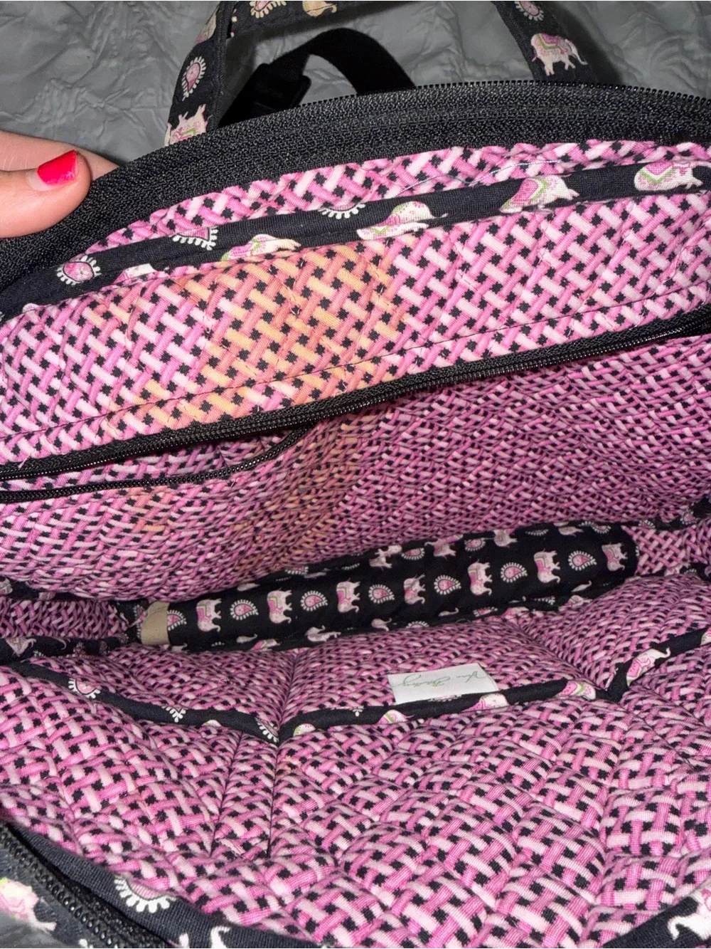 Vera Bradley vintage elephant print computer bag Tote black and pink